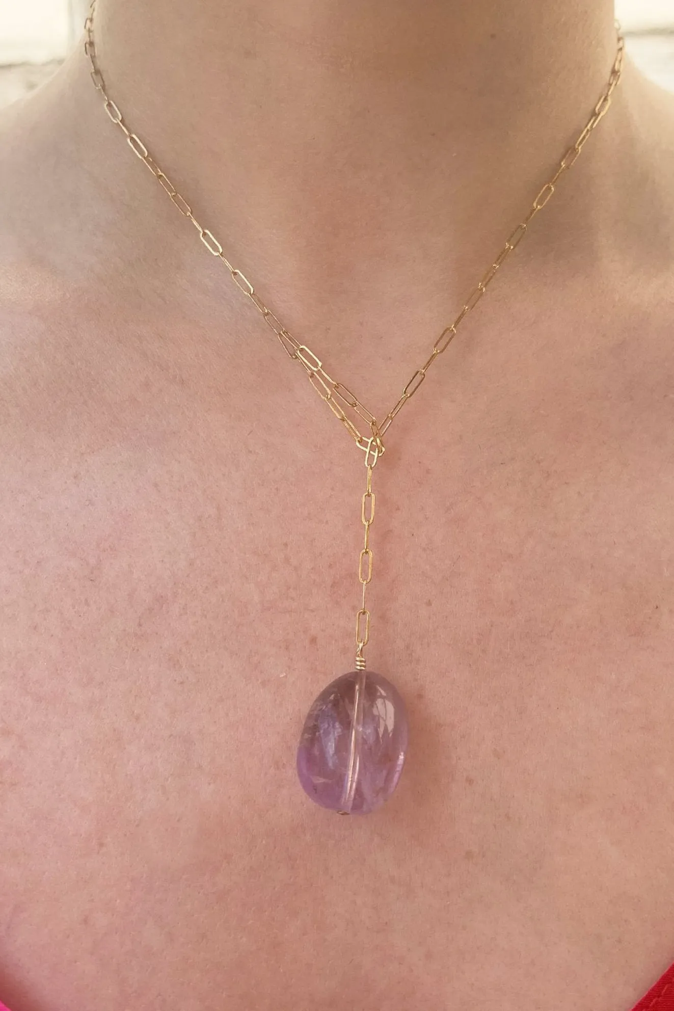 Gem Nugget Loop Necklace - Amethyst Or